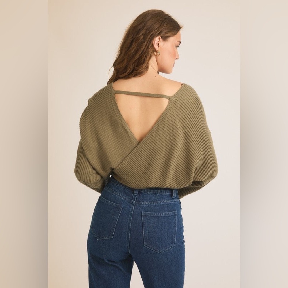 No Comment Olive Green Ribbed Wrap Sweater Women’s Size Medium